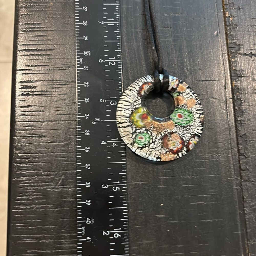 Millefiori Glass Circle Colorful Multicolor Pendant Necklace - Picture 7 of 9